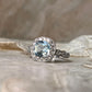 Blue Topaz & White Topaz Cushion Cut Vintage Solitaire 925 Sterling Silver Ring