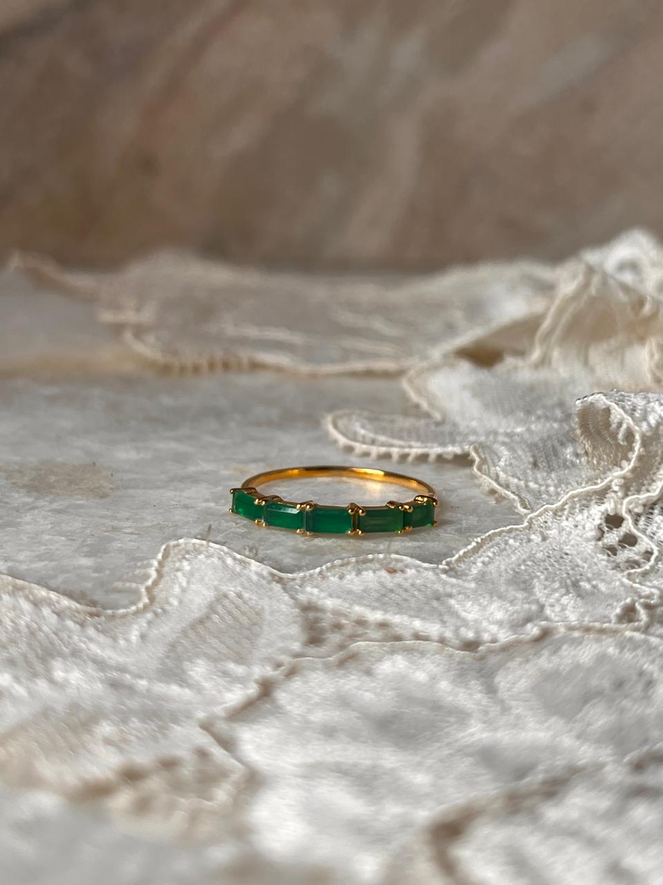 Gold Vermeil Green Onyx Baguette Eternity Band 925 Sterling Silver Ring