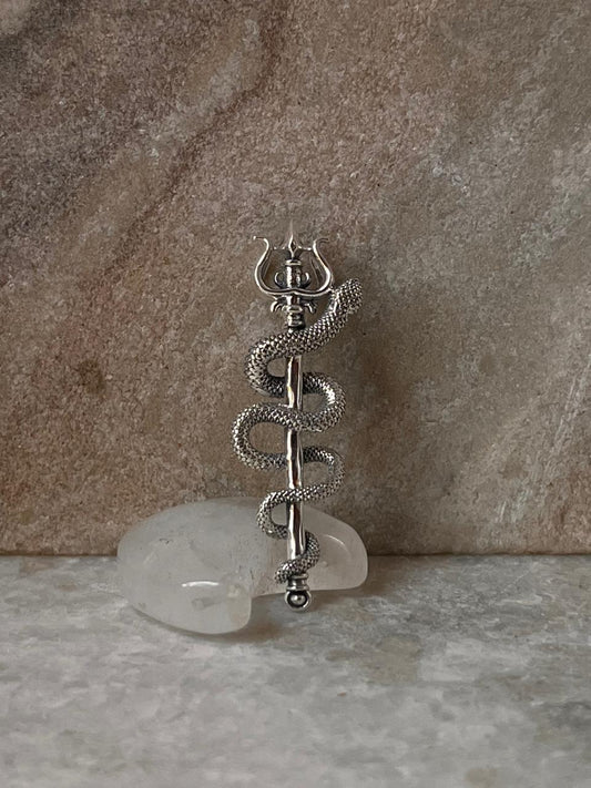 Snake and Trishul Design Pendant in 925 Sterling Silver  