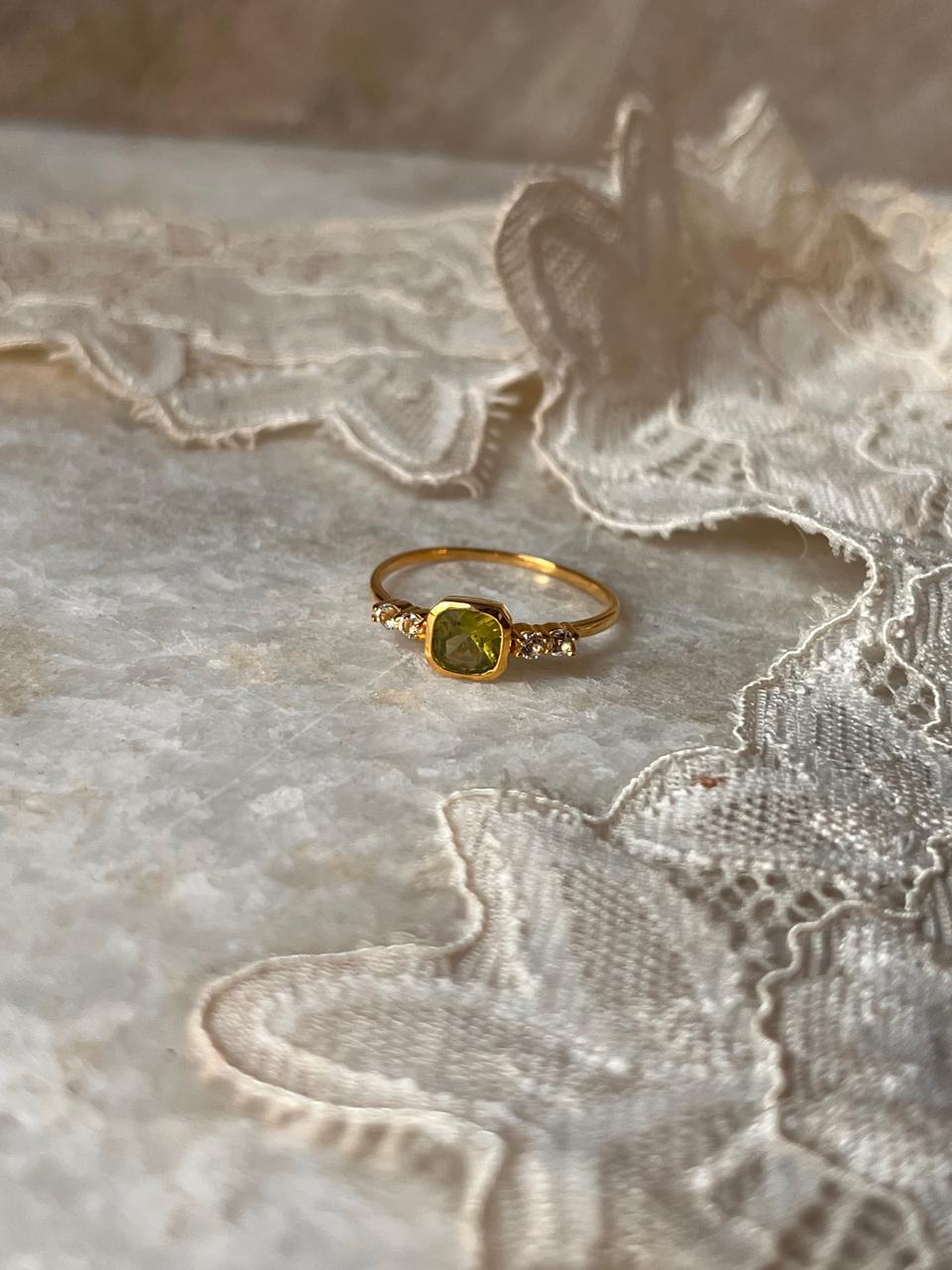 Gold Vermeil Peridot and White Topaz Band Ring in 925 Sterling Silver  