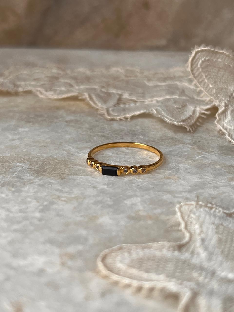 Gold Vermeil Black Spinel & White Topaz Twilight Stack 925 Sterling Silver Ring