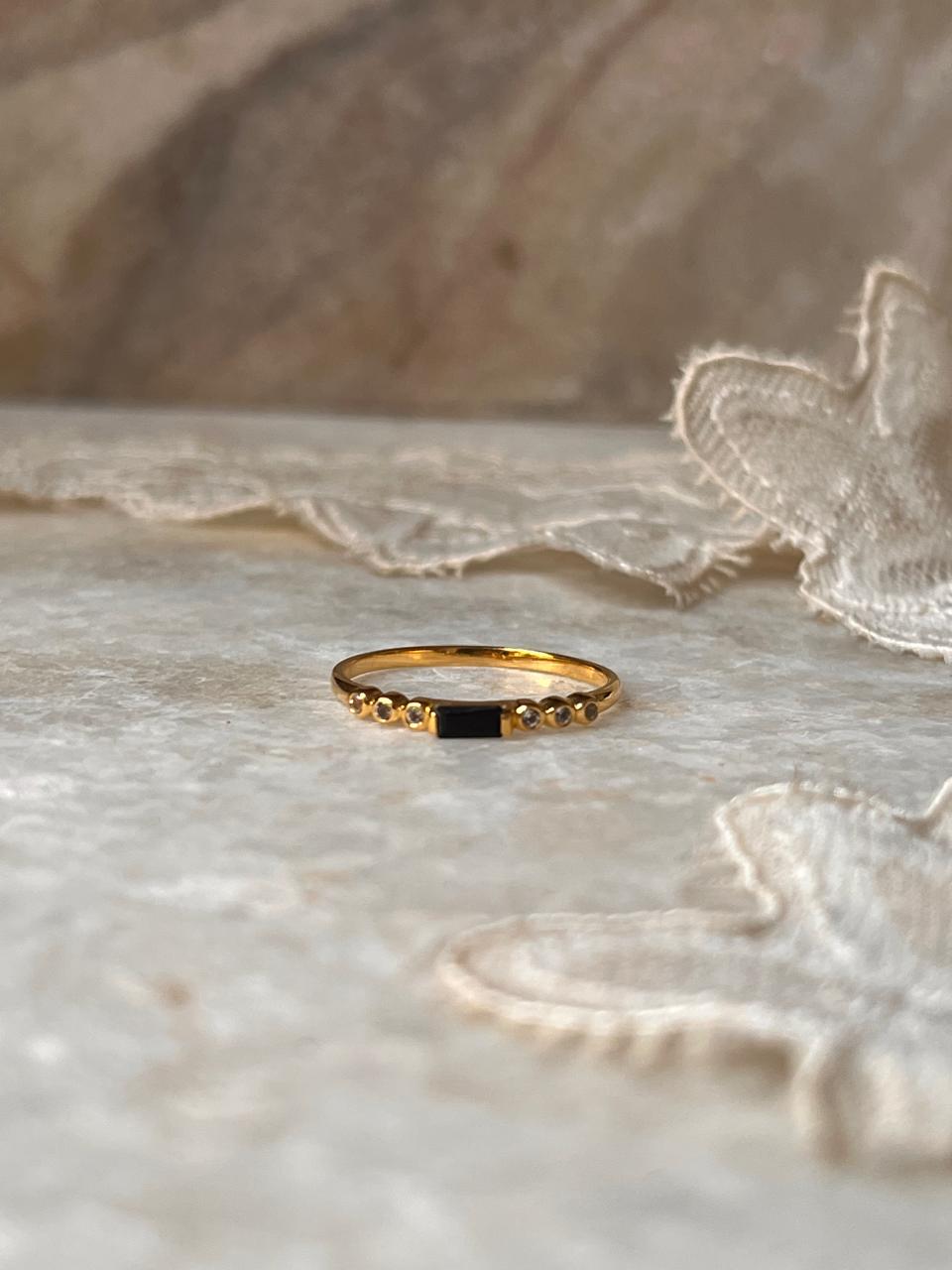 Gold Vermeil Black Spinel & White Topaz Twilight Stack 925 Sterling Silver Ring