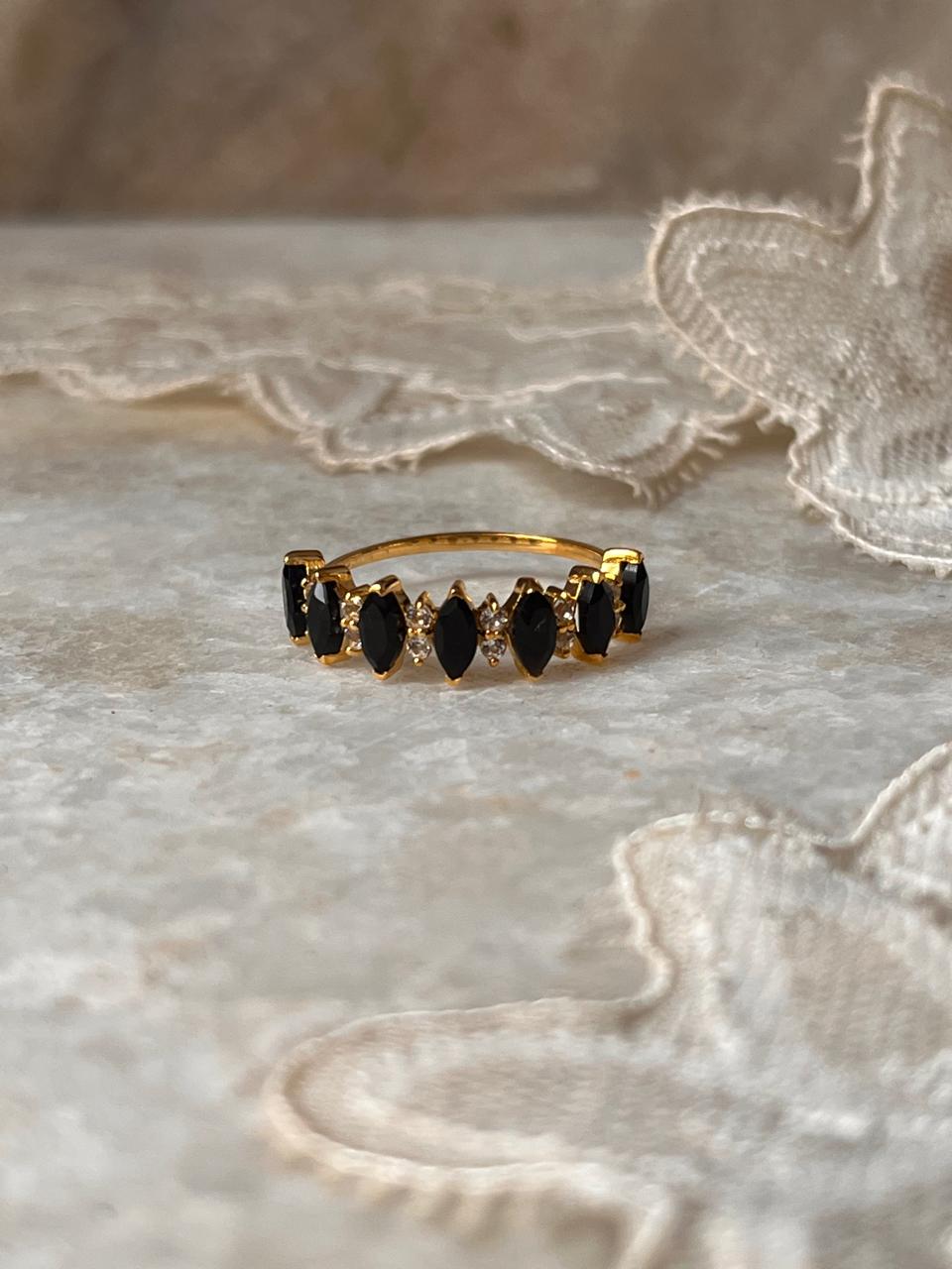 Gold Vermeil Elysian Stack Black Spinel & White Topaz 925 Sterling Silver Ring