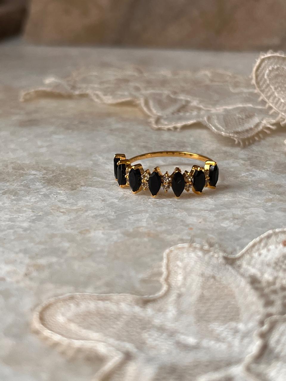 Gold Vermeil Elysian Stack Black Spinel & White Topaz 925 Sterling Silver Ring