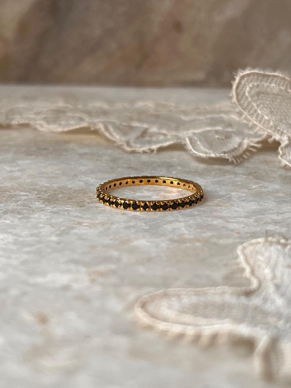 Gold Vermeil Black Spinel Eternity Stack Band 925 Sterling Silver Ring