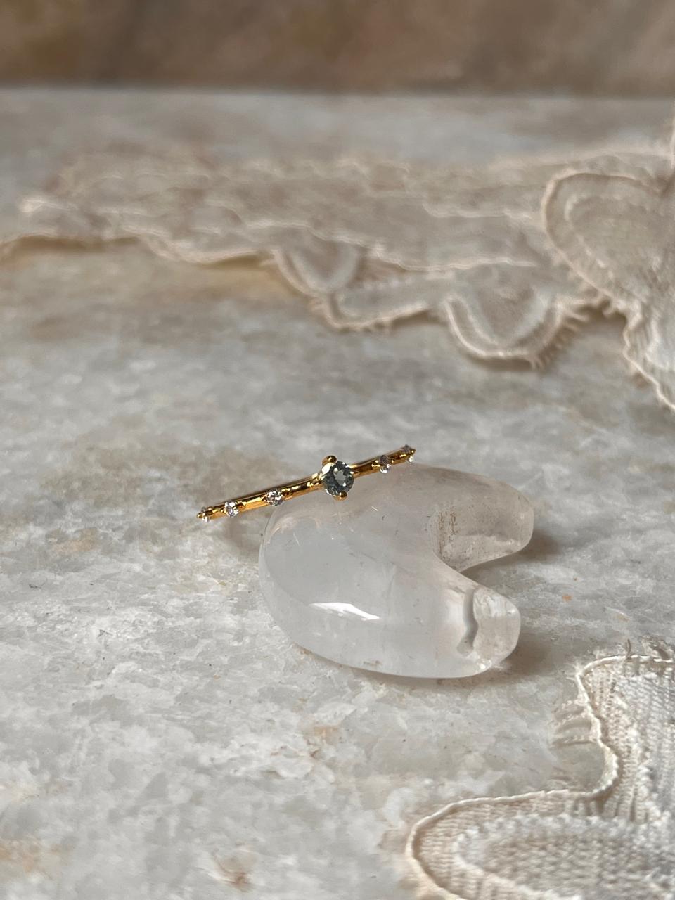 Gold Vermeil Blue Topaz & White Topaz Dainty Band 925 Sterling Silver Ring