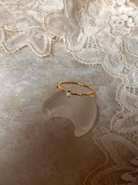 Gold Vermeil Blue Topaz & White Topaz Dainty Band 925 Sterling Silver Ring