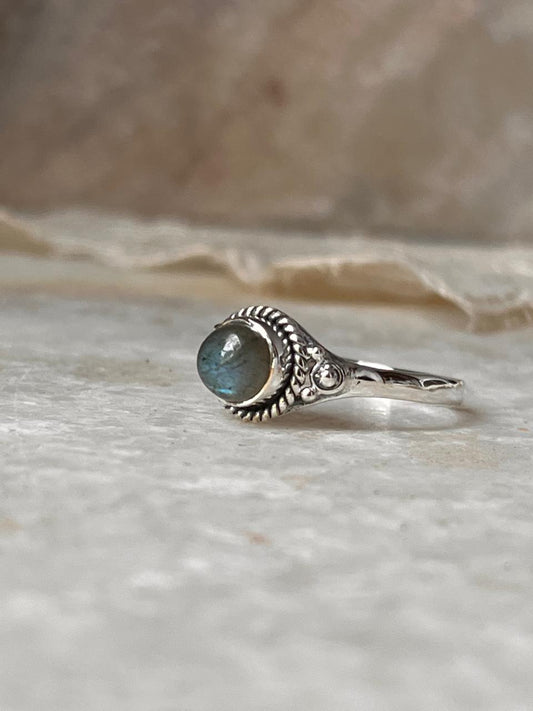 Labradorite Round Boho Style Ring in 925 Sterling Silver  