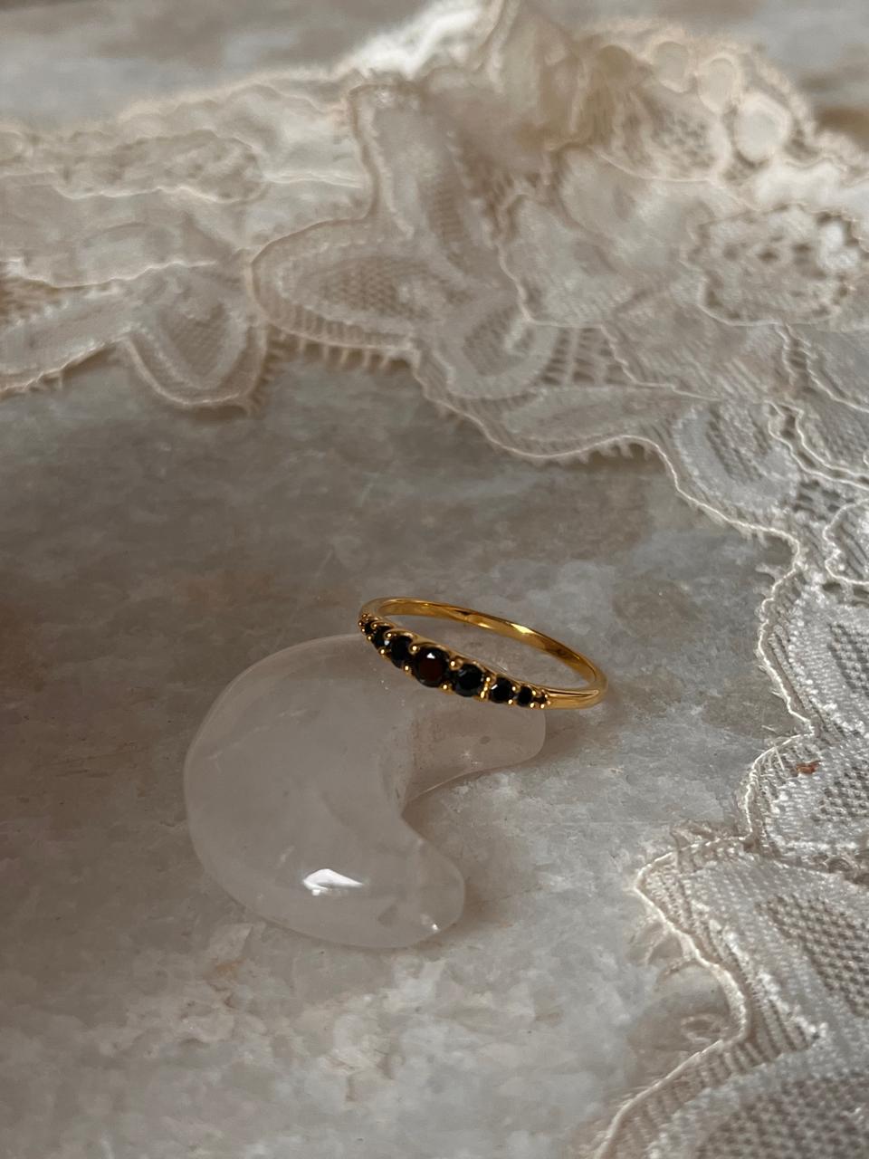 Gold Vermeil Black Spinel 9 Gradient 925 Sterling Silver Ring