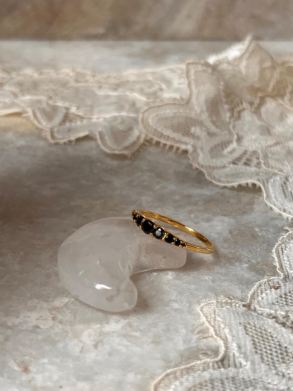 Gold Vermeil Black Spinel 9 Gradient 925 Sterling Silver Ring