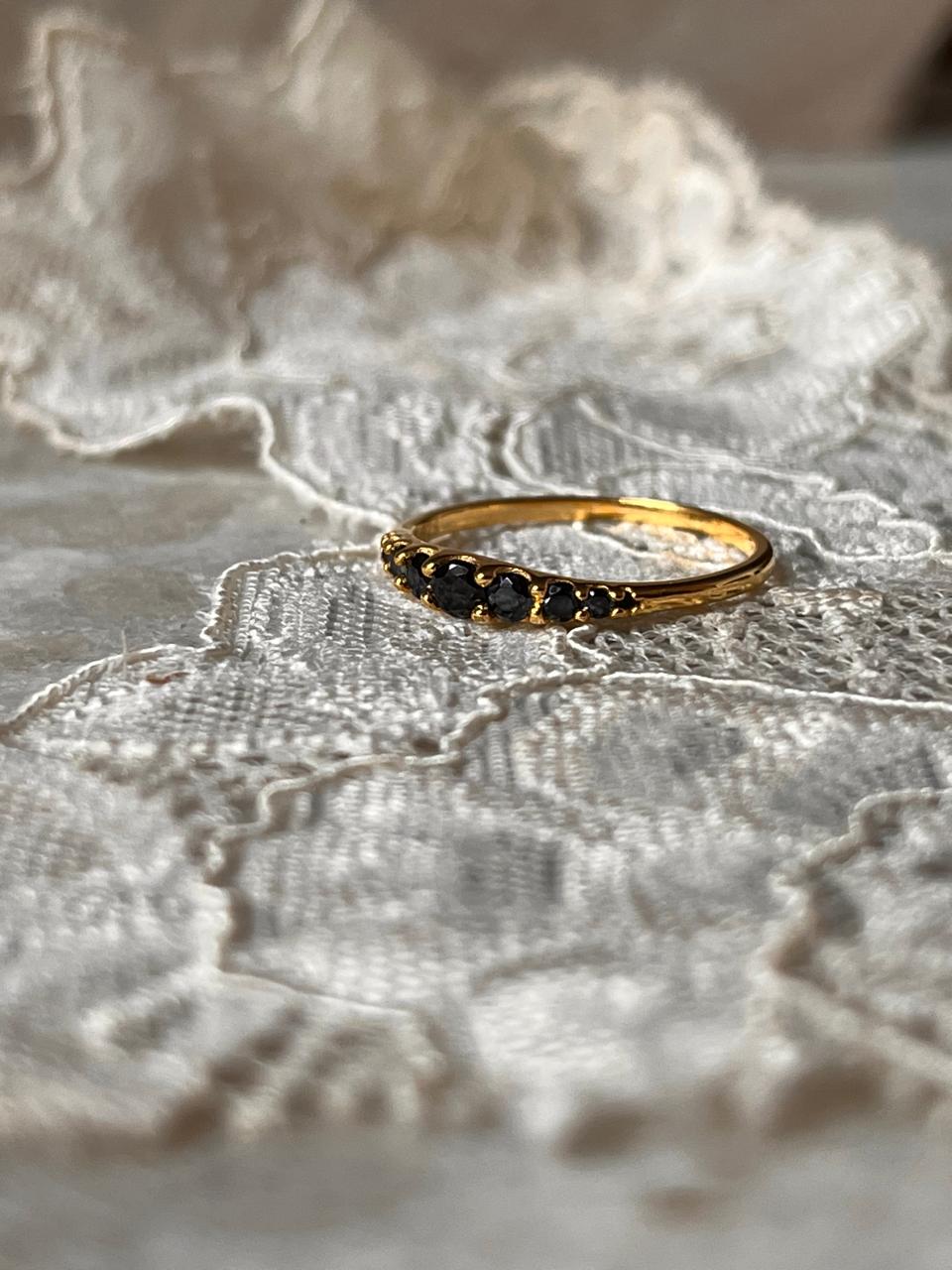 Gold Vermeil Black Spinel 9 Gradient 925 Sterling Silver Ring