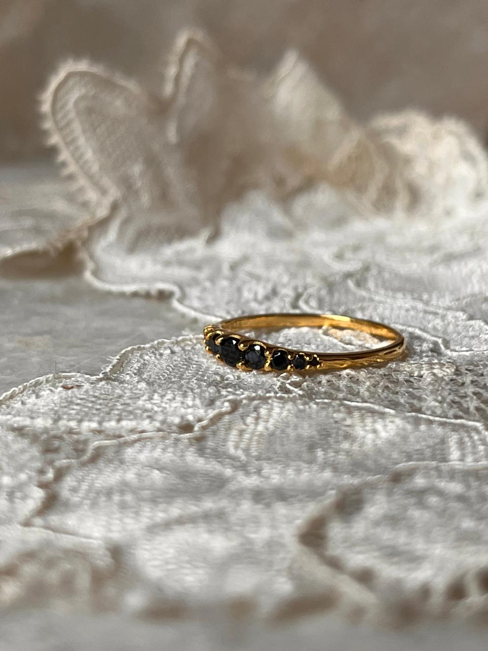 Gold Vermeil Black Spinel 9 Gradient 925 Sterling Silver Ring