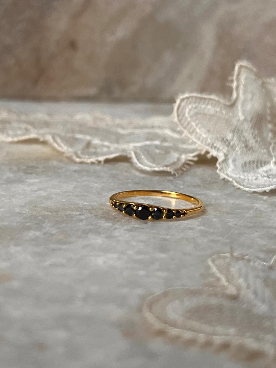 Gold Vermeil Black Spinel 9 Gradient 925 Sterling Silver Ring