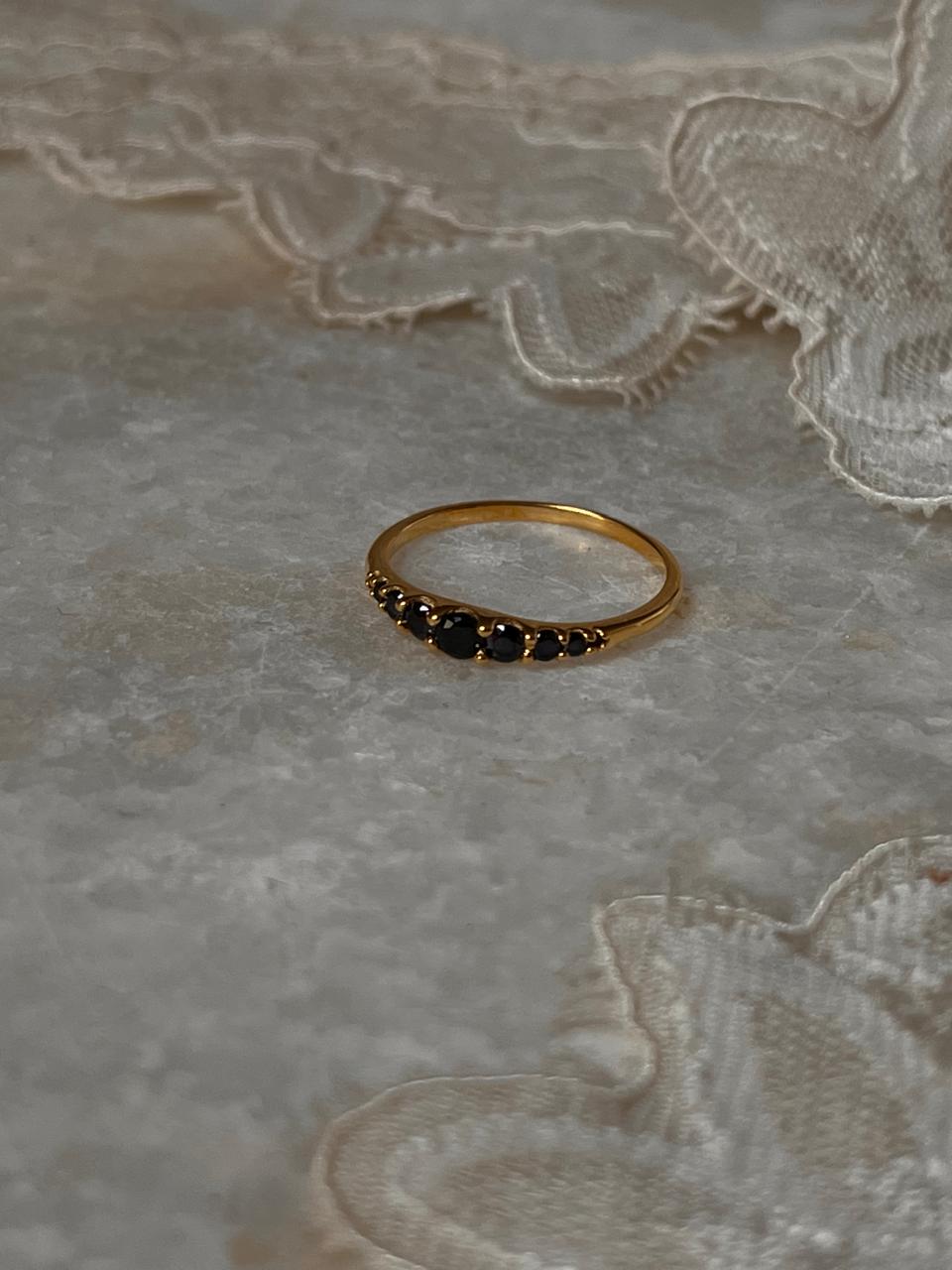 Gold Vermeil Black Spinel 9 Gradient 925 Sterling Silver Ring