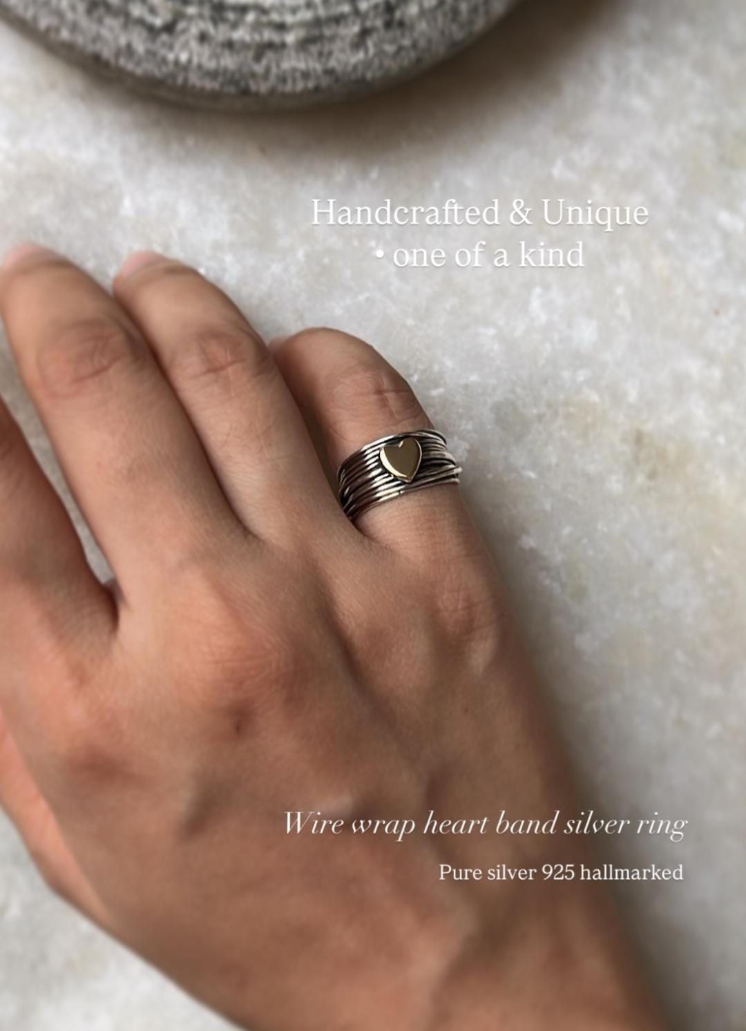 Wire Wrap Heart Handcrafted Band 925 Sterling Silver Ring