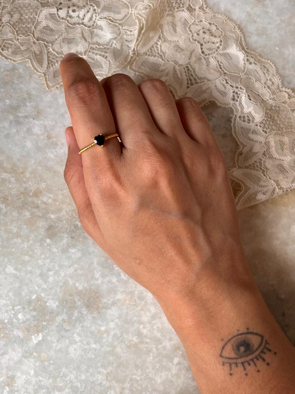 Elegant Heart-Shaped Black Spinel Ring with Gold Vermeil Finish  
