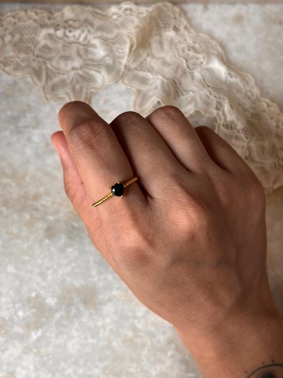 Gold Vermeil Solitaire Ring Featuring Black Spinel Heart Gemstone