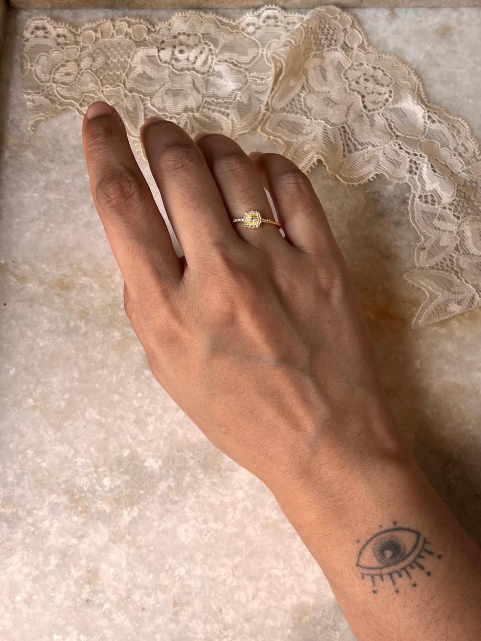 Gold Vermeil White Topaz Solitaire 925 Sterling Silver Ring