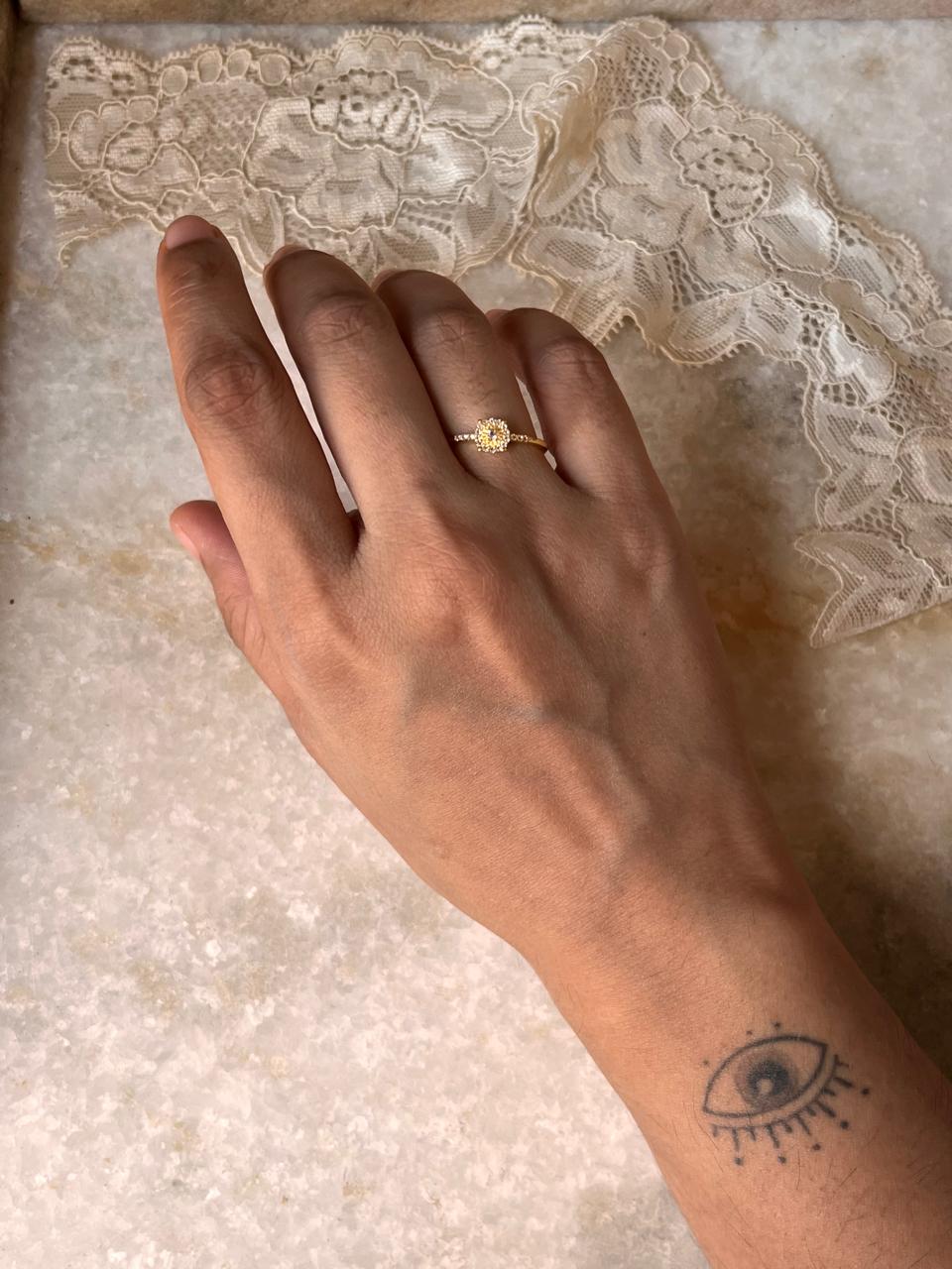 Gold Vermeil White Topaz Solitaire 925 Sterling Silver Ring