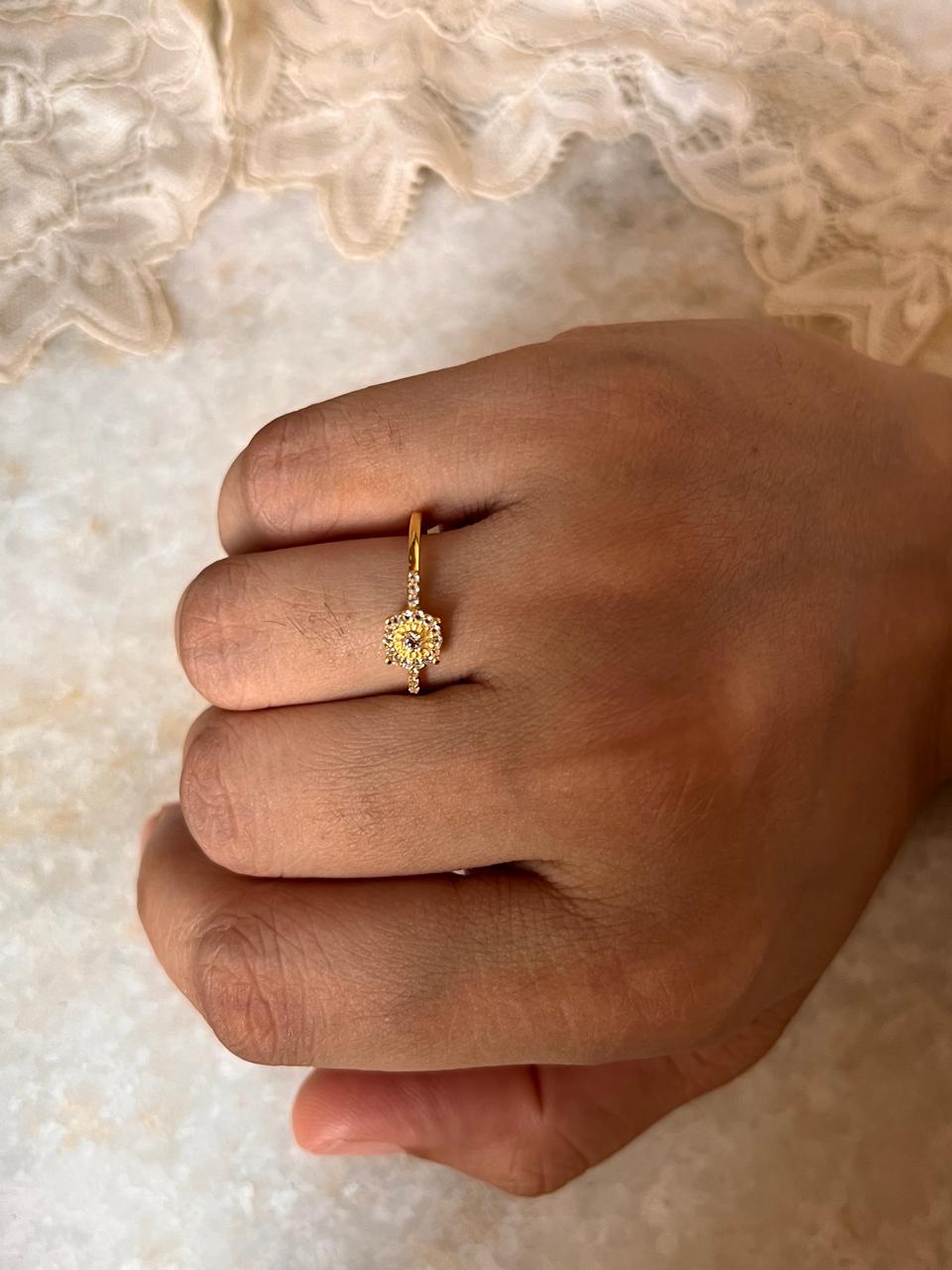 Gold Vermeil White Topaz Solitaire 925 Sterling Silver Ring