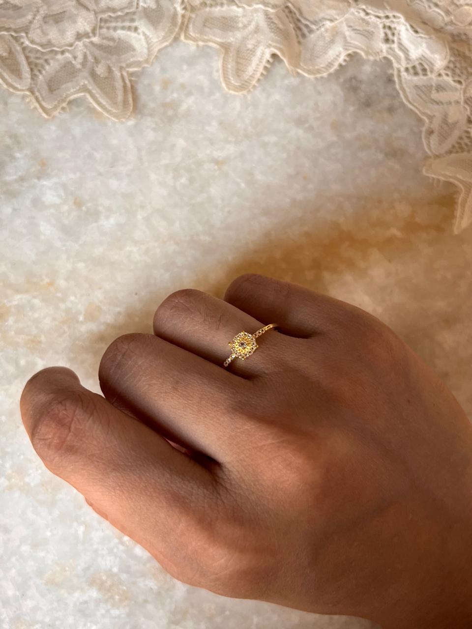 Gold Vermeil White Topaz Solitaire 925 Sterling Silver Ring