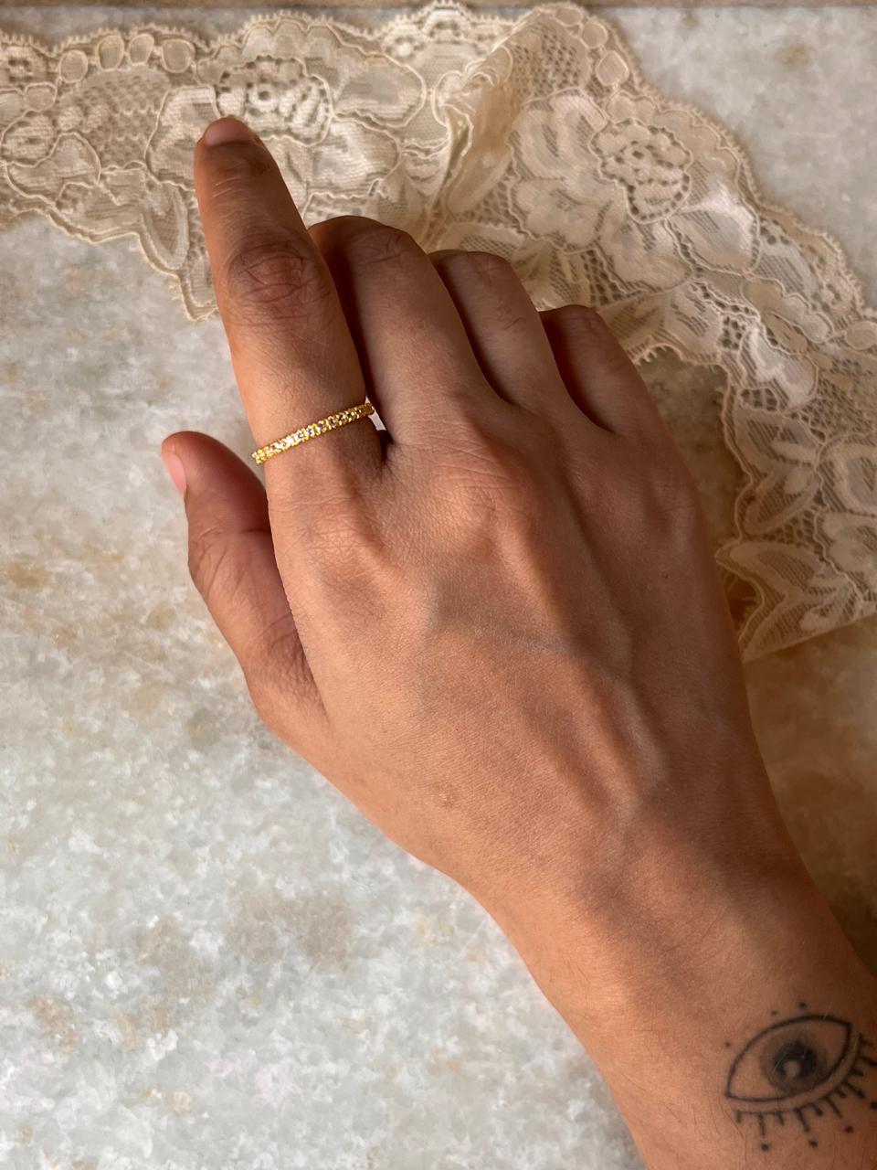 Elegant Gold Vermeil Full Band Ring with Sparkling White Topaz