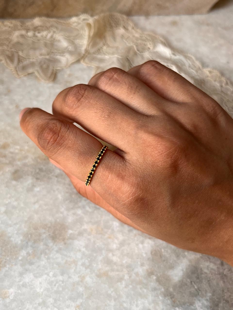 Gold Vermeil Black Spinel Eternity Stack Band 925 Sterling Silver Ring