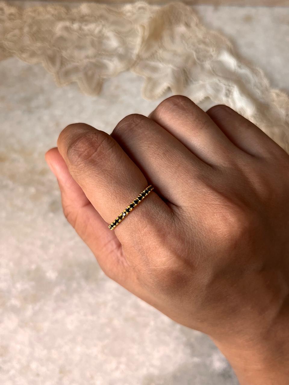 Gold Vermeil Black Spinel Eternity Stack Band 925 Sterling Silver Ring