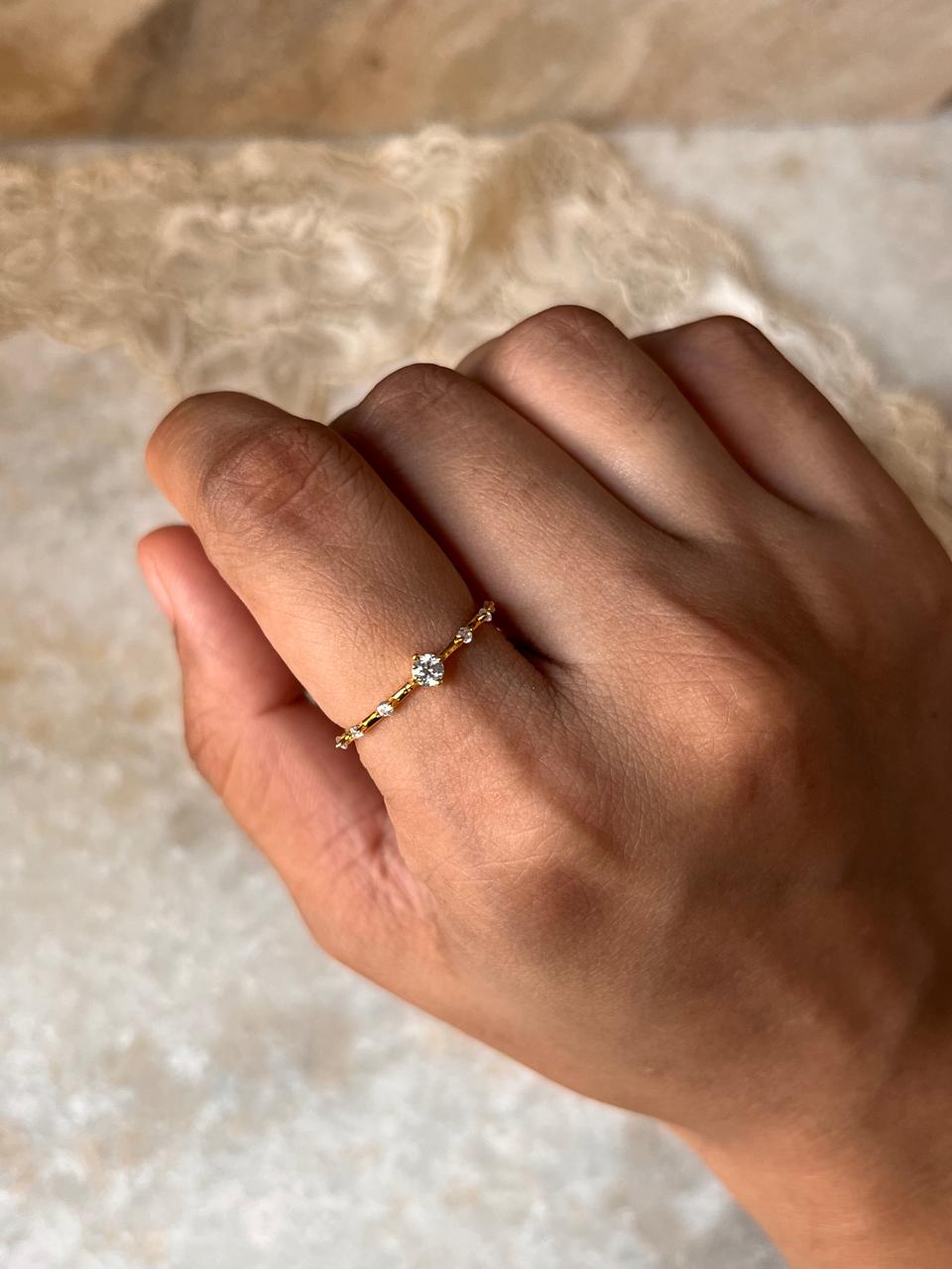 Gold Vermeil Blue Topaz & White Topaz Dainty Band 925 Sterling Silver Ring