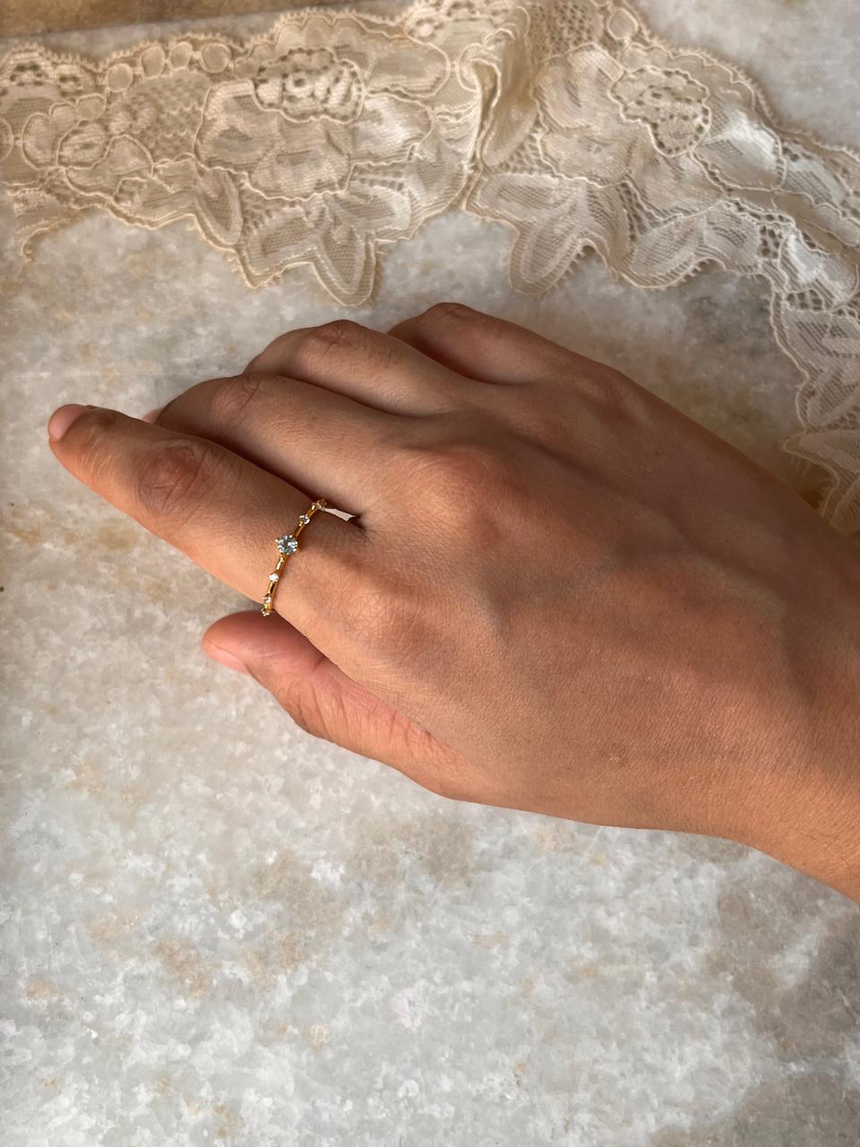 Gold Vermeil Blue Topaz & White Topaz Dainty Band 925 Sterling Silver Ring