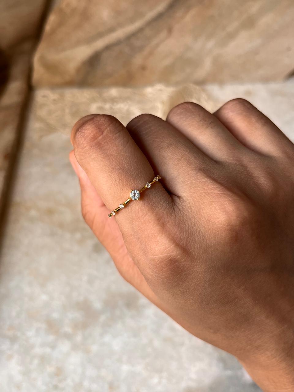 Gold Vermeil Blue Topaz & White Topaz Dainty Band 925 Sterling Silver Ring