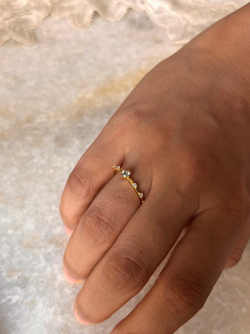 Gold Vermeil Blue Topaz & White Topaz Dainty Band 925 Sterling Silver Ring