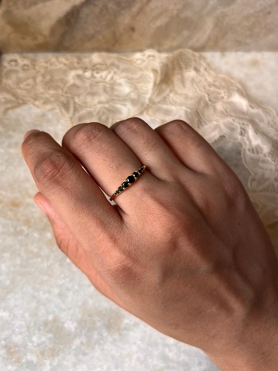 Gold Vermeil Black Spinel 9 Gradient 925 Sterling Silver Ring