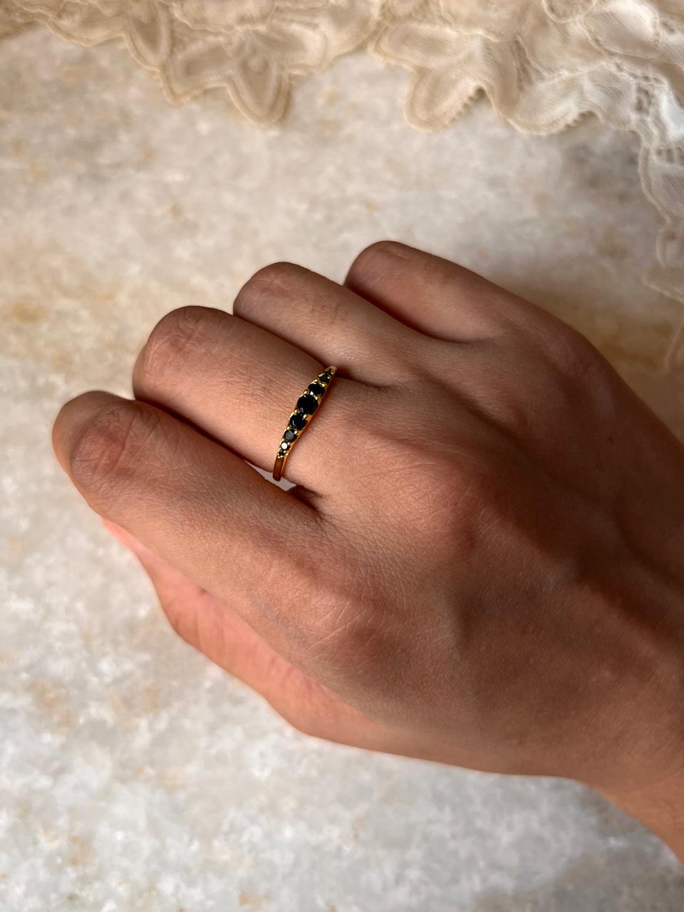 Gold Vermeil Black Spinel 9 Gradient 925 Sterling Silver Ring