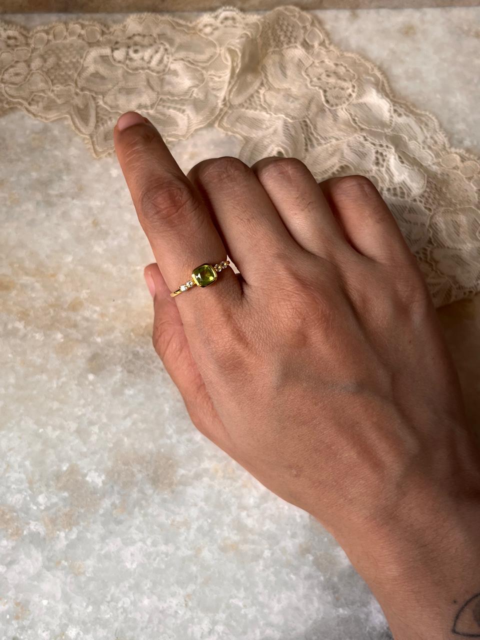 Elegant Peridot & White Topaz Ring in Gold Vermeil Sterling Silver  