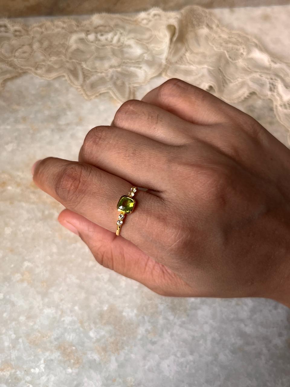 Gemstone Band Ring with Peridot and White Topaz in Gold Vermeil  