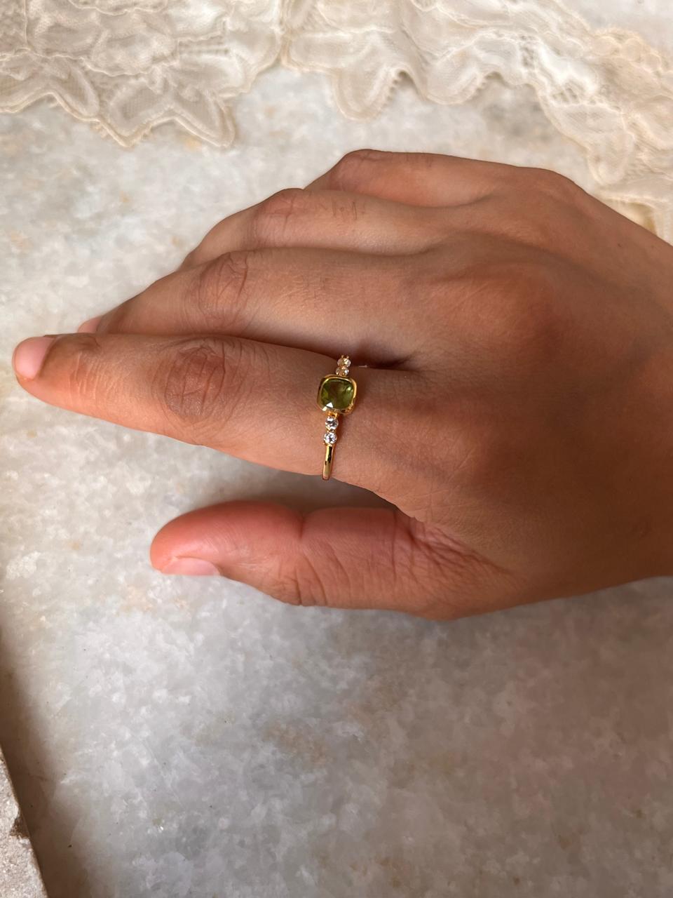 Dainty Gold Vermeil Band with Sparkling Peridot & Topaz Accents