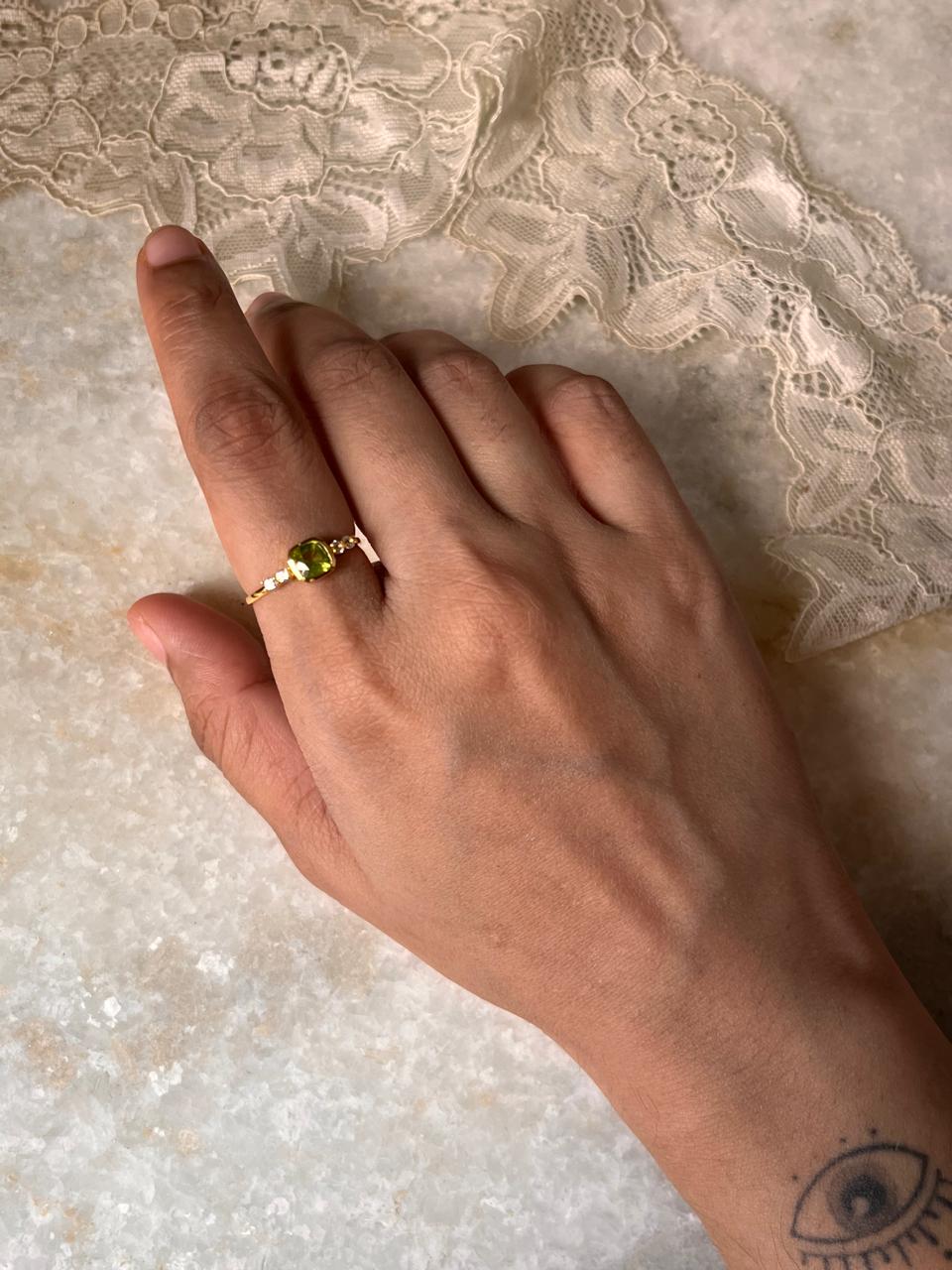 Gold Vermeil Ring with Alternating Peridot and White Topaz Stones  