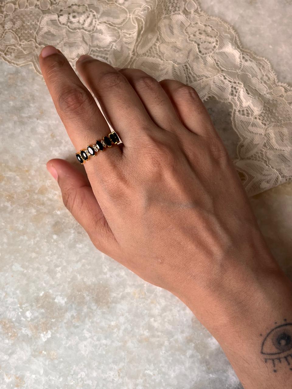 Gold Vermeil Elysian Stack Black Spinel & White Topaz 925 Sterling Silver Ring