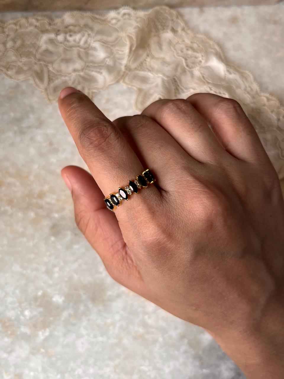 Gold Vermeil Elysian Stack Black Spinel & White Topaz 925 Sterling Silver Ring