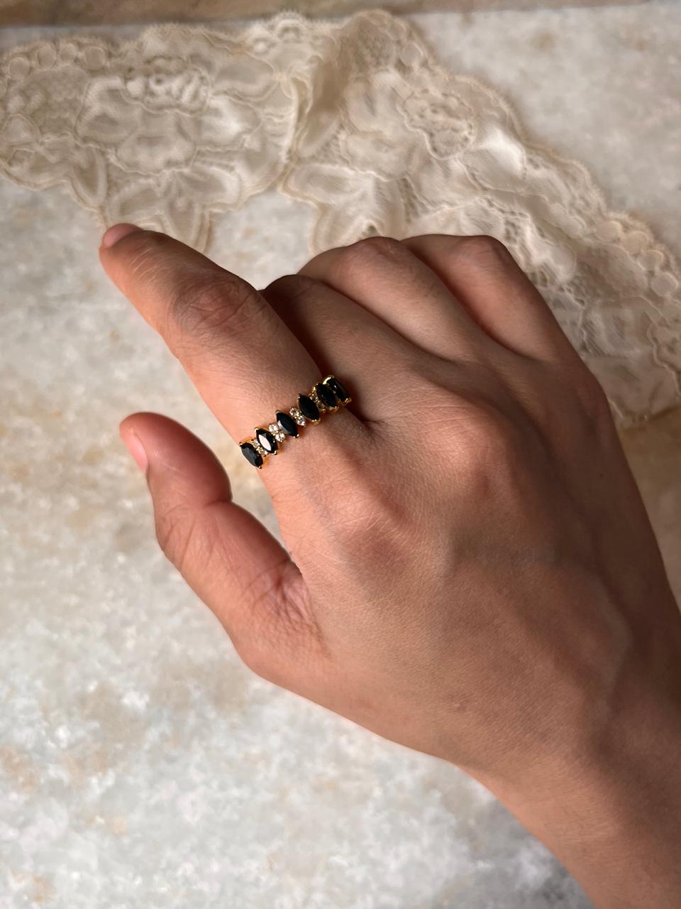 Gold Vermeil Elysian Stack Black Spinel & White Topaz 925 Sterling Silver Ring
