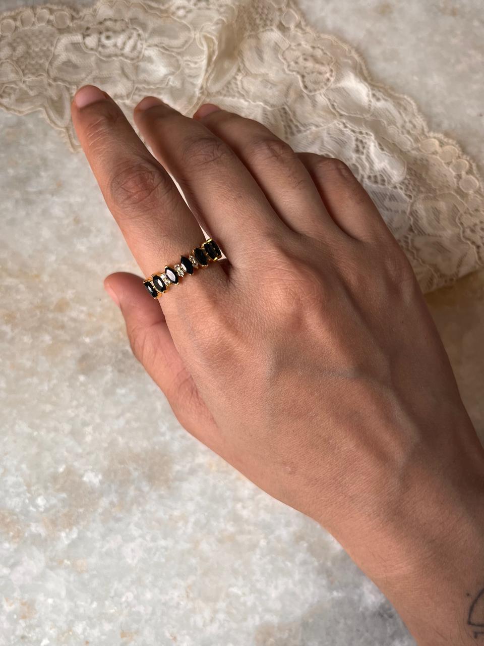 Gold Vermeil Elysian Stack Black Spinel & White Topaz 925 Sterling Silver Ring