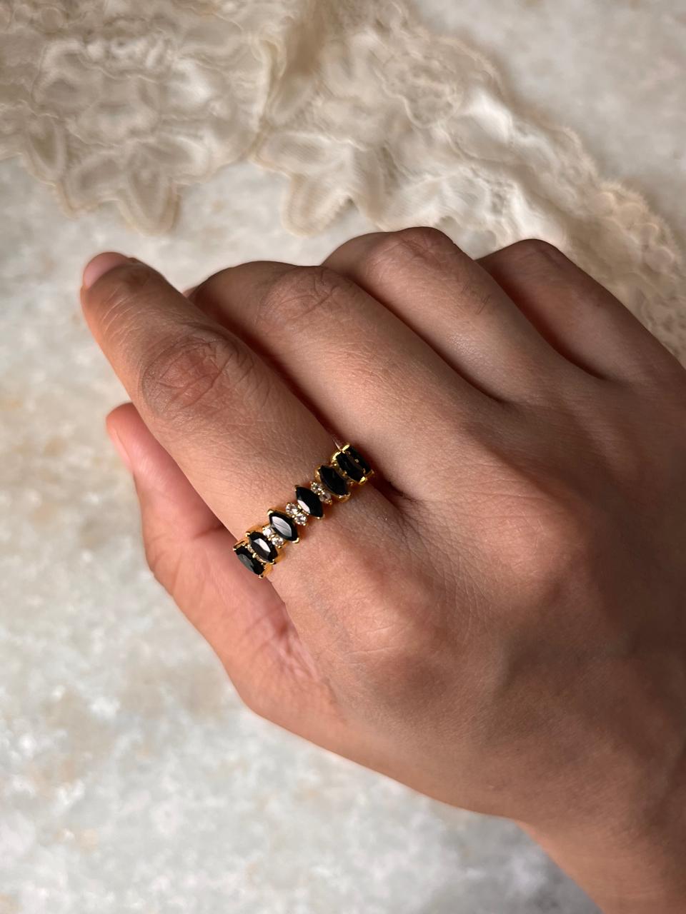 Gold Vermeil Elysian Stack Black Spinel & White Topaz 925 Sterling Silver Ring
