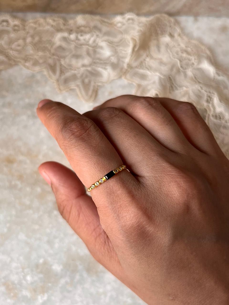 Gold Vermeil Black Spinel & White Topaz Twilight Stack 925 Sterling Silver Ring