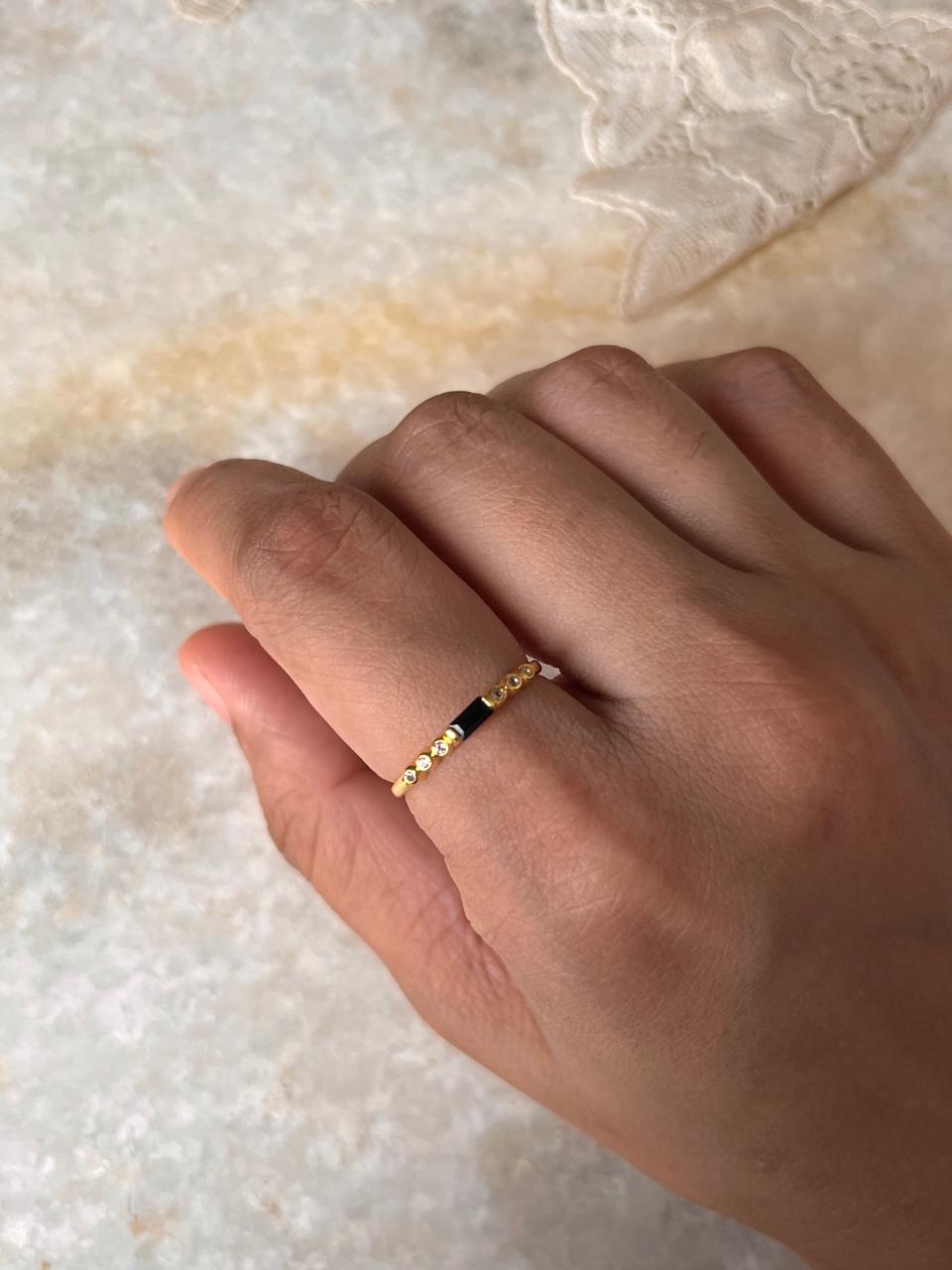 Gold Vermeil Black Spinel & White Topaz Twilight Stack 925 Sterling Silver Ring