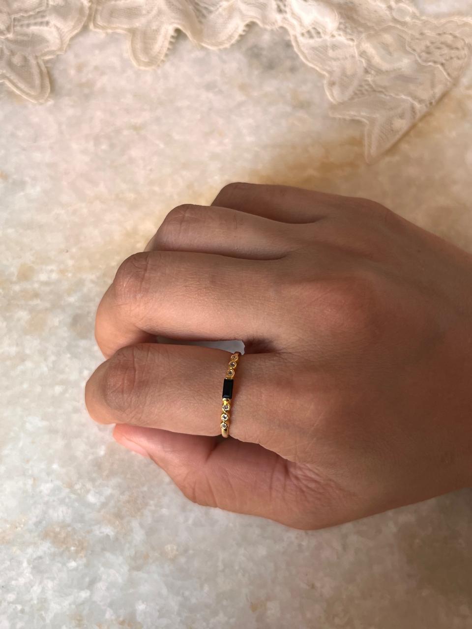 Gold Vermeil Black Spinel & White Topaz Twilight Stack 925 Sterling Silver Ring