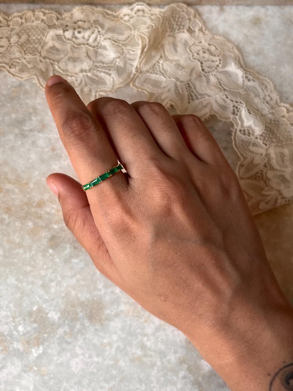 Gold Vermeil Green Onyx Baguette Eternity Band 925 Sterling Silver Ring