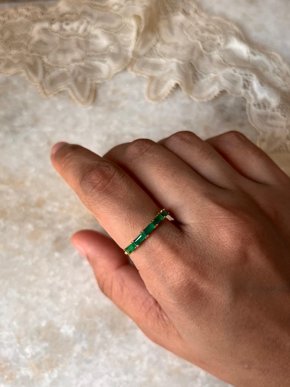 Gold Vermeil Green Onyx Baguette Eternity Band 925 Sterling Silver Ring