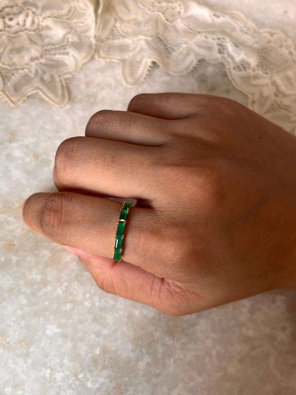 Gold Vermeil Green Onyx Baguette Eternity Band 925 Sterling Silver Ring