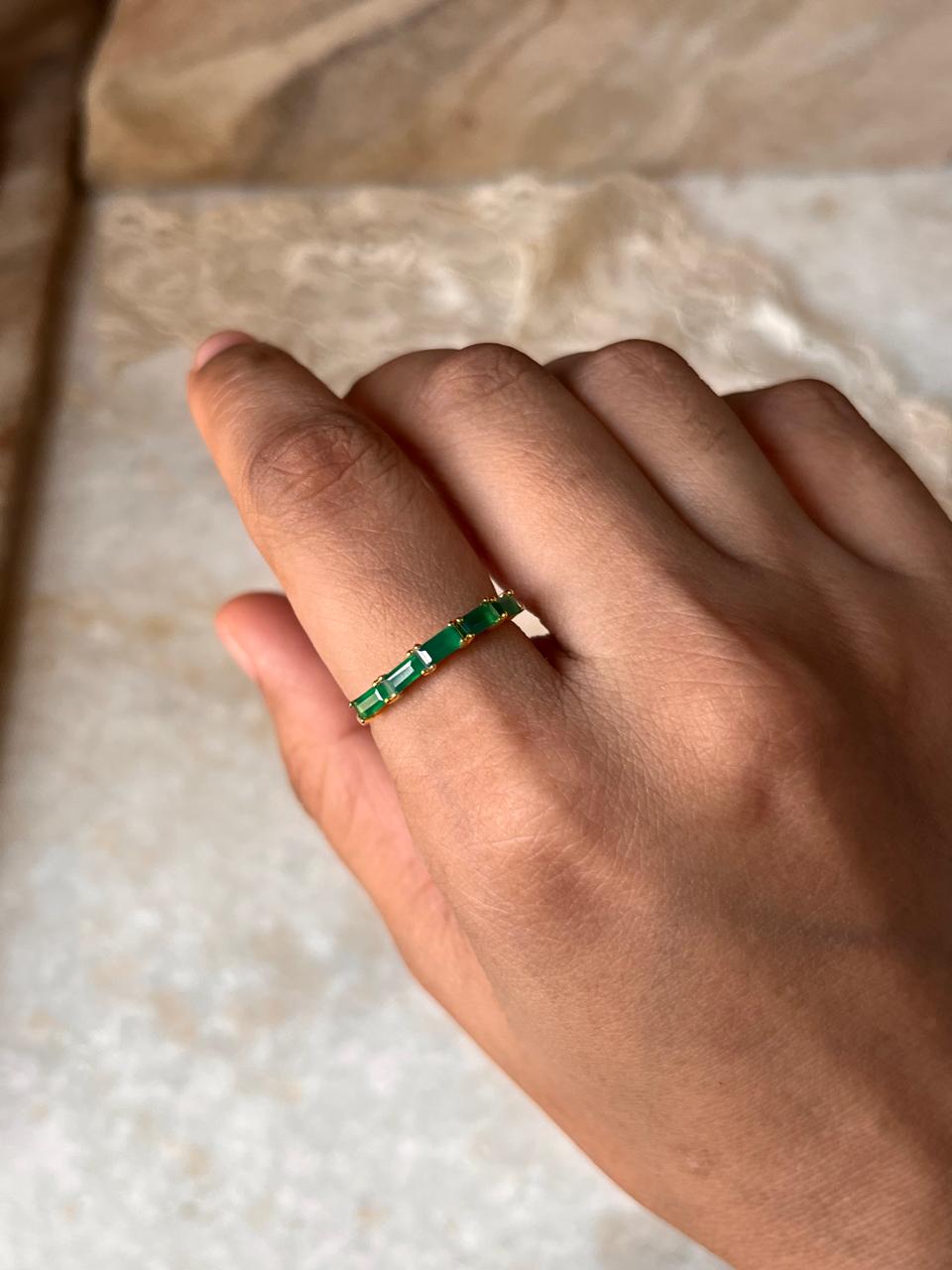 Gold Vermeil Green Onyx Baguette Eternity Band 925 Sterling Silver Ring